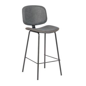 BARLEY Σκαμπό ΒAR με Πλάτη, Μέταλλο Βαφή Μαύρο, PU Απόχρωση Vintage Grey Ε-00019458 ΕΜ774,1 (ΣΕΤ ΤΩΝ 2)