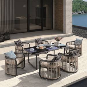 CITY Dining Set Τραπεζαρία Κήπου Βεράντας: Τραπέζι + 6 Πολυθρόνες Alu Ανθρακί - Μπεζ Ε-00020352 Ε6735
