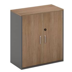 PROLINE Ντουλάπι Γραφείου Χαμηλό, Δίφυλλο, 2 ράφια, Απόχρωση Καρυδί Δρυς - Μαύρο Ε-00020627 ΕΟ917