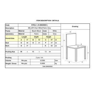 MILLER Καρέκλα Οξιά Άσπρο, Ύφασμα Γκρι Ε-00020823 Ε782,2 (ΣΕΤ ΤΩΝ 2)