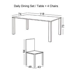 DAILY Set Τραπεζαρία Ξύλινη Σαλονιού - Κουζίνας: Τραπέζι + 4 Καρέκλες / Άσπρο - Dark Oak Ε-00020952 Ε783,1S