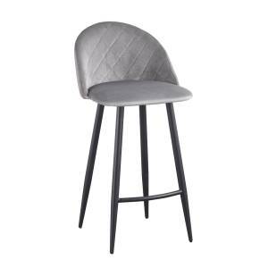 BELLA Σκαμπό BAR με Πλάτη, Μέταλλο Βαφή Μαύρο, Ύφασμα Velure Απόχρωση Γκρι Ε-00022834 ΕΜ758,2 (ΣΕΤ ΤΩΝ 4)