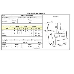 JULIA Πολυθρόνα Relax Σαλονιού - Καθιστικού, Ύφασμα Γκρι Ε-00023207 Ε971,2
