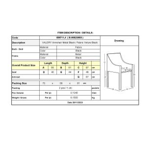 VALERY Πολυθρόνα Μέταλλο Βαφή Μαύρο, Ύφασμα Velure, Απόχρωση Μαύρο Ε-00023803 ΕΜ711,4 (ΣΕΤ ΤΩΝ 2)