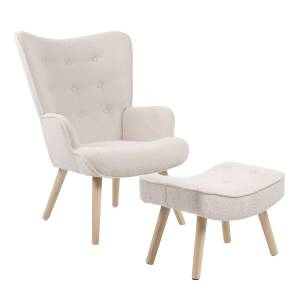 ALMA Πολυθρόνα - Μπερζέρα με Σκαμπό - Υποπόδιο Φυσικό, Teddy Ύφασμα Άσπρο, K/D Ε-00024647 Ε7141,1