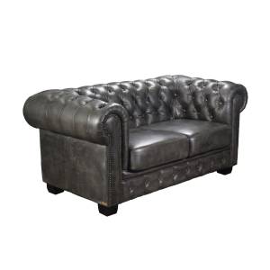 CHESTERFIELD 689 Kαναπές 2Θέσιος Σαλονιού - Καθιστικού, Δέρμα, Απόχρωση Antique Grey Ε-00020006 Ε9574,22