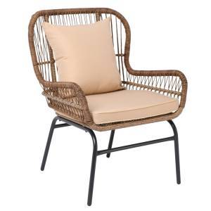 SALSA MAX Πολυθρόνα Μέταλλο Βαφή Μαύρο, Wicker Φυσικό, Μαξιλάρι Μπεζ Ε-00020846 Ε243,Κ (ΣΕΤ ΤΩΝ 2)