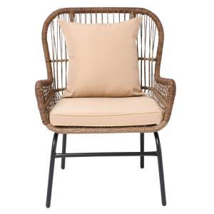 SALSA MAX Πολυθρόνα Μέταλλο Βαφή Μαύρο, Wicker Φυσικό, Μαξιλάρι Μπεζ Ε-00020846 Ε243,Κ (ΣΕΤ ΤΩΝ 2)